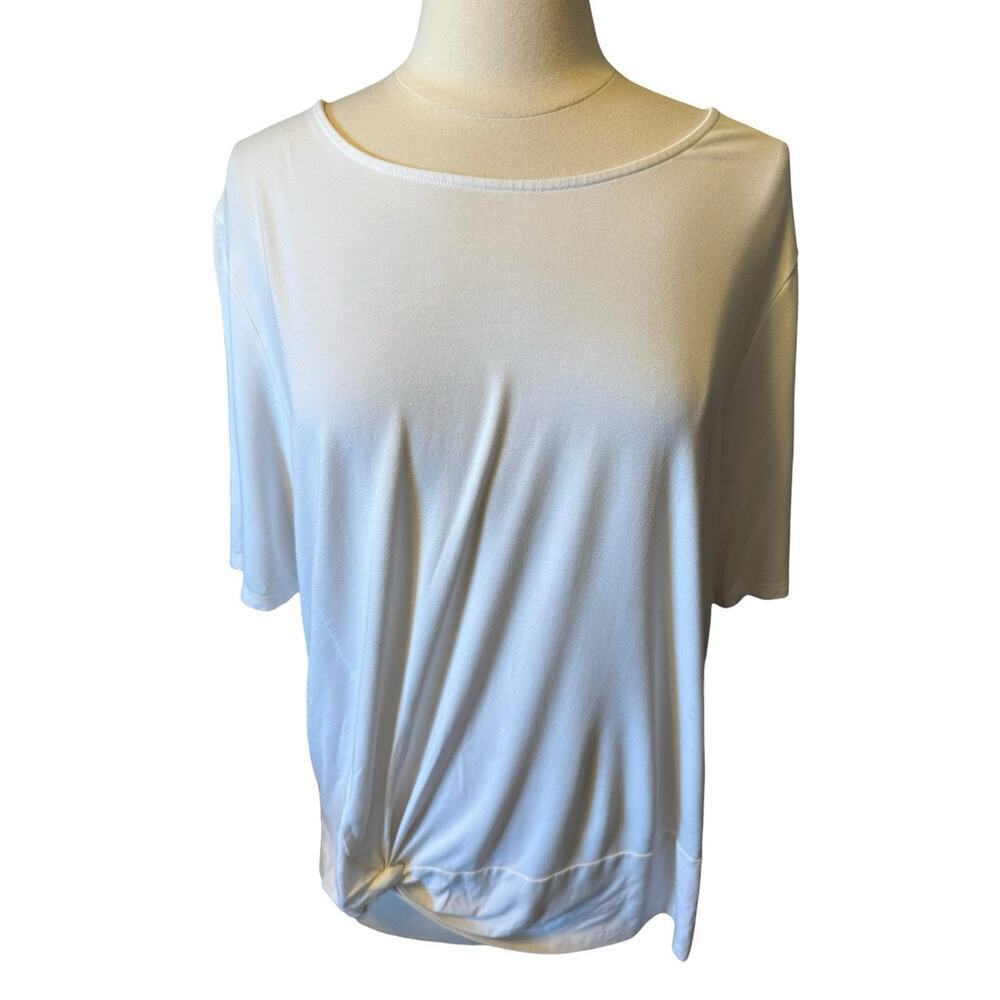Chico’s Size 3 / US Size 16-18 XL Round Neck Front Knot White T-Shirt
